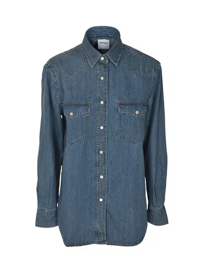 Aspesi Round Hem Chest Pocket Shirt In Blue