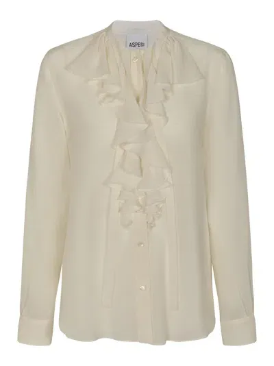 Aspesi Ruffled Front Shirt In Natural