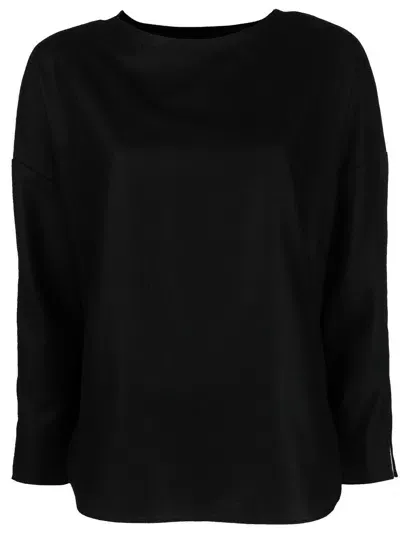 Aspesi Wide-neck Long-sleeved Blouse In Black