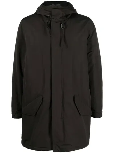 Aspesi Zip-up Hooded Coat In Black