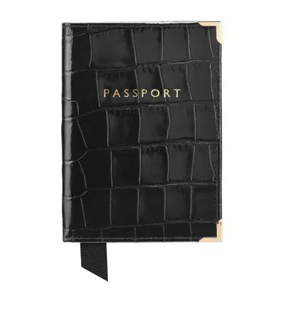 Aspinal Of London Croc-embossed Passport Cover In Black