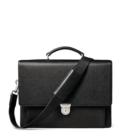 Aspinal Of London Leather City Laptop Briefcase In Black