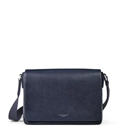 Aspinal Of London Leather Reporter Messenger Bag In Navy