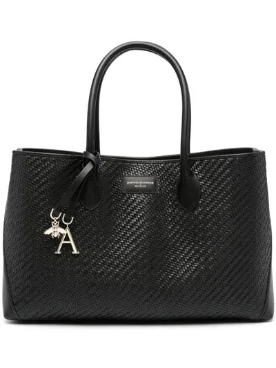 Aspinal Of London London Weave Leather Tote Bag In Schwarz