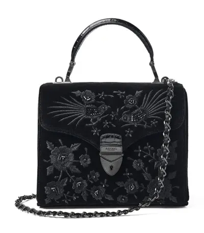 Aspinal Of London Black Mayfair Hand-embroidered Leather Top-handle Bag