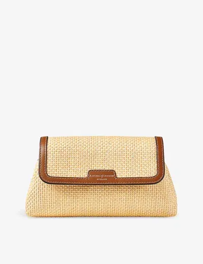 Aspinal Of London Neutral Evening Raffia And Leather Clutch