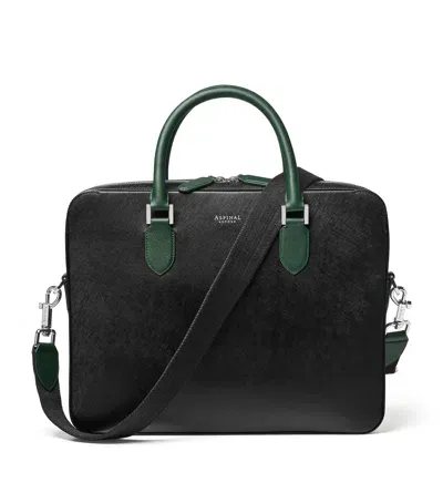 Aspinal Of London Slim Leather Shield Briefcase In Black