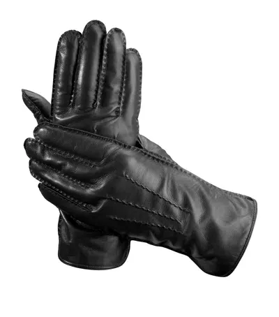 Aspinal Of London Wool-cashmere Lined Leather Gloves In Black