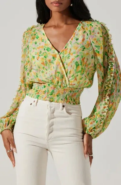 Astr Women's Bellona Watercolor Floral Blouse In Yellow Green Multi