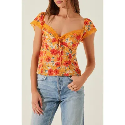 Astr The Label Floral Lace Trim Top In Orange Floral