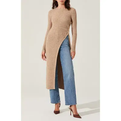 Astr The Label High Slit Long Sweater In Tan