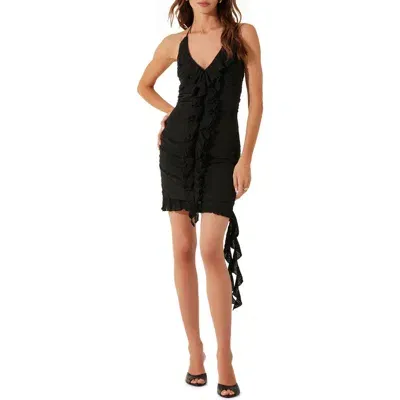 Astr The Label Ruffle Halter Minidress In Black