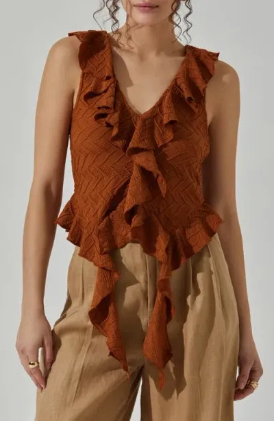 Astr The Label Ruffle Trim Sleeveless Top In Rust