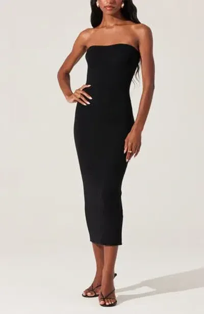 Astr The Label Plissé Strapless Midi Dress In Black