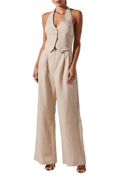 Astr The Label Tatum Halter Button Front Jumpsuit In Beige