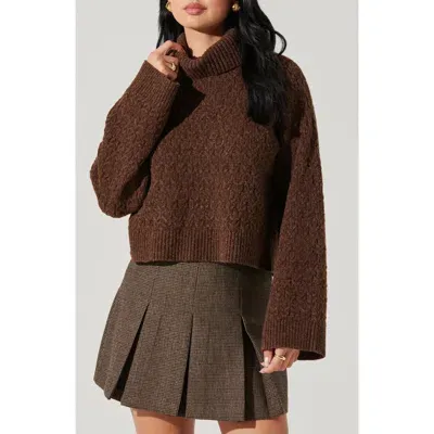 Astr The Label Textured Stitch Crop Turtleneck Sweater In Brown