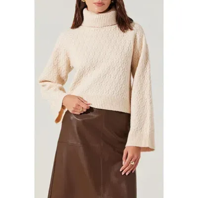 Astr The Label Textured Stitch Crop Turtleneck Sweater In Buttercream