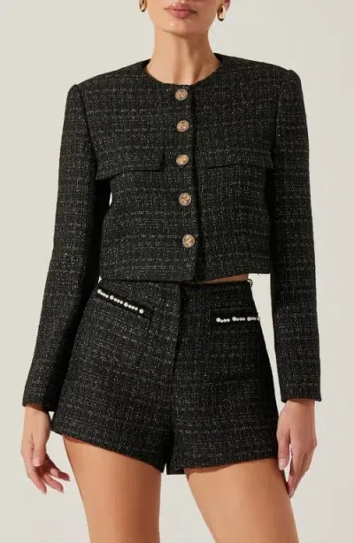 Astr The Label Tweed Crop Jacket In Black Tweed