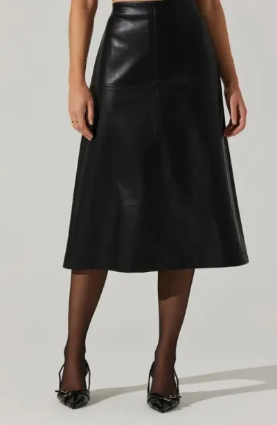 Astr The Label Yuria A-line Faux Leather Midi Skirt In Black