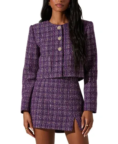 Astr The Label Lyssa Tweed Jacket In Purple Black