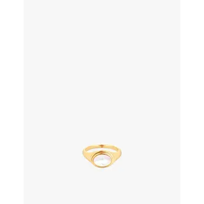 Astrid & Miyu Rhodium-plated Recycled Sterling-silver And Mother-of-pearl Signet Ring In 18ct Gold