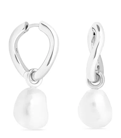 Astrid & Miyu Sterling Silver And Pearl Hoop Earrings