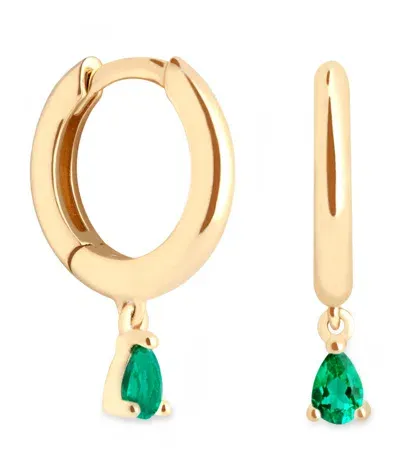 Astrid & Miyu Yellow Gold And Emerald Pear Huggie Hoop Earrings