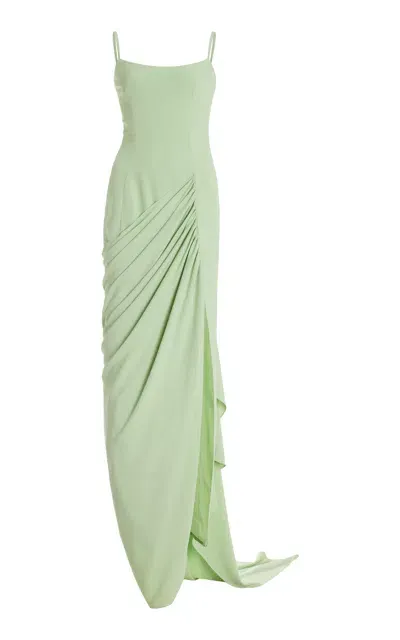 Atelier Prabal Gurung Alice Draped Slit Gown In Green