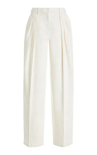 Atelier Prabal Gurung Cotton Denim Pleated Pants In White