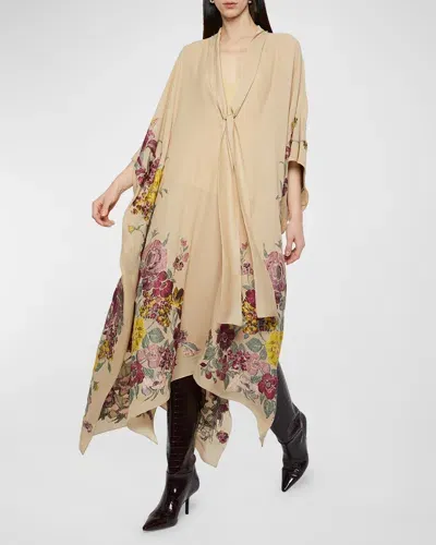 Atelier Prabal Gurung Floral-embroidered Scarf-neck Caftan Dress In Ecru Multi