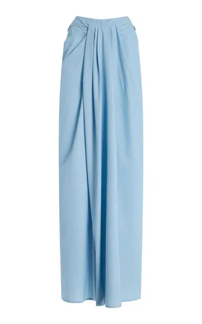 Atelier Prabal Gurung Hand Draped Denim Wool Sari Pants In Blue