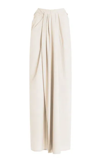 Atelier Prabal Gurung Hand Draped Slub Linen Wool Sari Pants In White