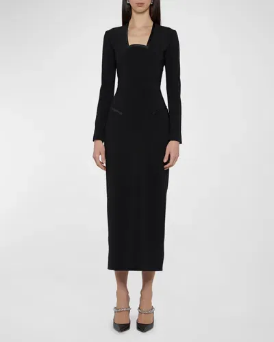 Atelier Prabal Gurung Square-neck Long-sleeve Midi Sheath Dress In Black