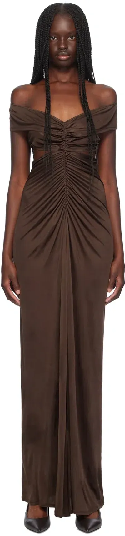 Atlein Brown Ruched Maxi Dress In Cob Terre