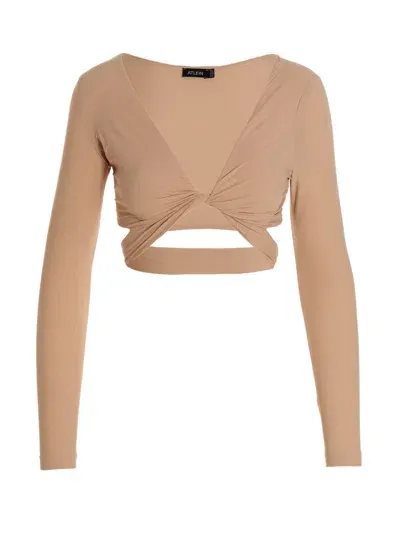 Atlein Beige Plunging Long Sleeve T-shirt