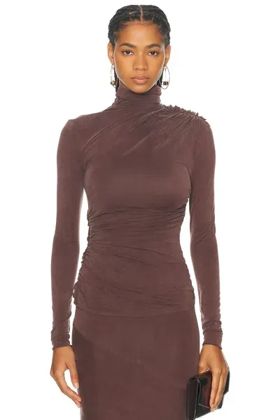 Atlein Mock Neck Long Sleeved Ruched Top In Cob Sepia