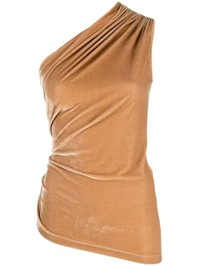 Atlein Draped One-shoulder Velvet Top In Beige