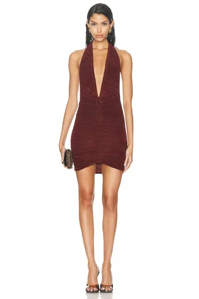 Atlein Pleated Ruched Mini Dress In Coa Lie De Vin