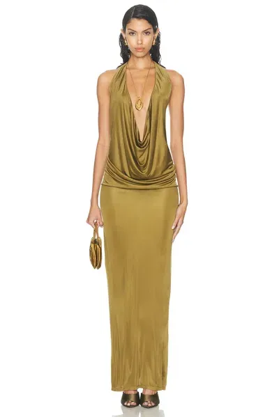 Atlein Plunge Neck Sleeveless Long Dress In Cob Kelp