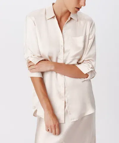 Atm Anthony Thomas Melillo Cracked Satin Boyfriend Shirt In Vanilla Mist