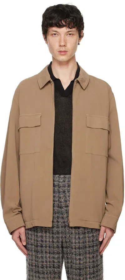 Aton Beige Cotton Jacket In 034 Camel