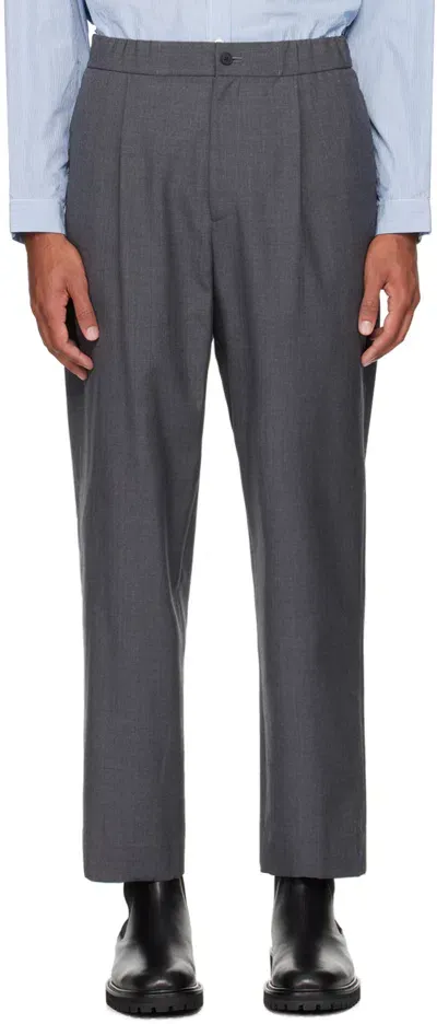 Aton Gray Wide Easy Tropical Wool Trousers In 303 Top Gray