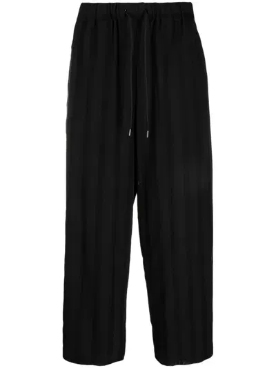 Attachment Drawstring Cotton-blend Trousers In Black