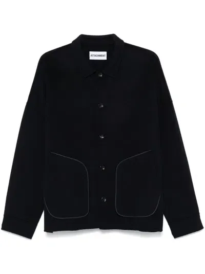 Attachment Single-breasted Shirt Jacket In Black