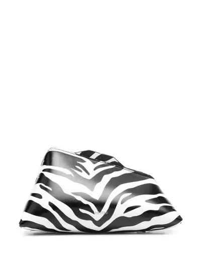 Attico 8.30 Pm Zebra-print Leather Clutch In White