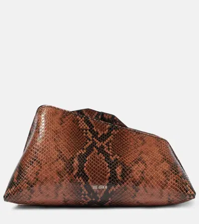 Attico 8.30pm Small Snake-print Leather Clutch In Brown