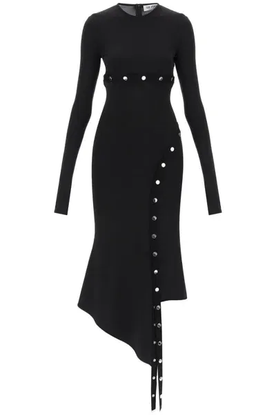 Attico Asymmetric Dress With Snap Buttons In Black