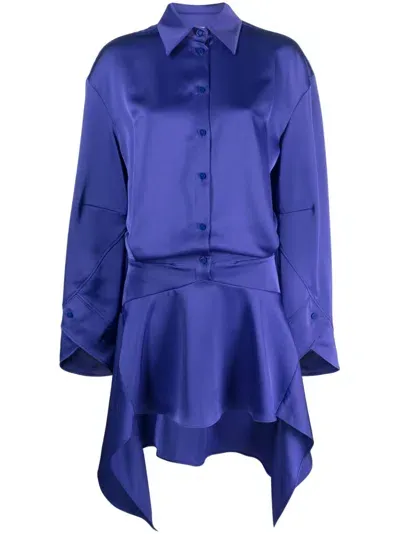 Attico Asymmetric-hem Shirt Dress In Purple