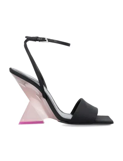 Attico Black & Pink Satin Sandals With Plexiglass Wedge For Women In Black Pink