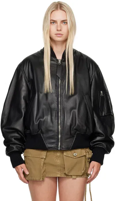 Attico Anja Leather Bomber Jacket In Black